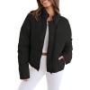 imageZESICA Womens Long Sleeve Cropped Puffer Jacket Winter Zipper Quilted Baggy Warm Short Down Coat Outwear with PocketsDim