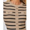 imageZESICA Womens Long Sleeve Striped Midi Dresses Crewneck Button Ribbed Knit Pleated A Line Swing Sweater DressKhaki