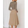 imageZESICA Womens Long Sleeve Striped Midi Dresses Crewneck Button Ribbed Knit Pleated A Line Swing Sweater DressKhaki