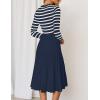 imageZESICA Womens Long Sleeve Striped Midi Dresses Crewneck Button Ribbed Knit Pleated A Line Swing Sweater DressNavy