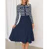 imageZESICA Womens Long Sleeve Striped Midi Dresses Crewneck Button Ribbed Knit Pleated A Line Swing Sweater DressNavy