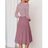 imageZESICA Womens Long Sleeve Striped Midi Dresses Crewneck Button Ribbed Knit Pleated A Line Swing Sweater DressPurple