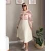 imageZESICA Womens Long Sleeve Striped Midi Dresses Crewneck Button Ribbed Knit Pleated A Line Swing Sweater DressRed