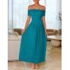 imageZESICA Womens Off The Shoulder Maxi Dress 2025 Summer Sleeveless Casual Slim Swing Pleated Formal Party DressesPeacockblue