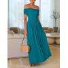 imageZESICA Womens Off The Shoulder Maxi Dress 2025 Summer Sleeveless Casual Slim Swing Pleated Formal Party DressesPeacockblue