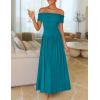 imageZESICA Womens Off The Shoulder Maxi Dress 2025 Summer Sleeveless Casual Slim Swing Pleated Formal Party DressesPeacockblue