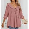 imageZESICA Womens Scoop Neck 34 Length Sleeve Tops 2024 Casual Tie Front Ruffle Tiered Loose Tunic Shirts Blouses Fall OutfitsBlush