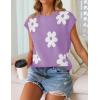 imageZESICA Womens Summer Casual Printed Tops Cap Sleeve Crew Neck Cute Knit Sweaters 2025 Trendy Clothes OutfitsPurple