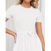 imageZESICA Womens Summer Short Sleeve Midi Dresses Spring Casual Crew Neck Knit Belted Pleated A Line Flowy Wedding Guest DressWhite
