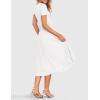 imageZESICA Womens Summer Short Sleeve Midi Dresses Spring Casual Crew Neck Knit Belted Pleated A Line Flowy Wedding Guest DressWhite