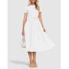 imageZESICA Womens Summer Short Sleeve Midi Dresses Spring Casual Crew Neck Knit Belted Pleated A Line Flowy Wedding Guest DressWhite