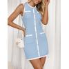 imageZESICA Womens Summer Sleeveless Mini Dress Crewneck Button Knit Color Block Bodycon Party Short Dresses with PocketsBlue