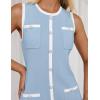imageZESICA Womens Summer Sleeveless Mini Dress Crewneck Button Knit Color Block Bodycon Party Short Dresses with PocketsBlue