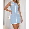 imageZESICA Womens Summer Sleeveless Mini Dress Crewneck Button Knit Color Block Bodycon Party Short Dresses with PocketsBlue