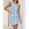 imageZESICA Womens Summer Sleeveless Mini Dress Crewneck Button Knit Color Block Bodycon Party Short Dresses with PocketsBlue