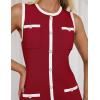 imageZESICA Womens Summer Sleeveless Mini Dress Crewneck Button Knit Color Block Bodycon Party Short Dresses with PocketsDarkred