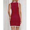 imageZESICA Womens Summer Sleeveless Mini Dress Crewneck Button Knit Color Block Bodycon Party Short Dresses with PocketsDarkred