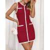 imageZESICA Womens Summer Sleeveless Mini Dress Crewneck Button Knit Color Block Bodycon Party Short Dresses with PocketsDarkred