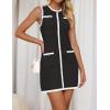 imageZESICA Womens Summer Sleeveless Mini Dress Crewneck Button Knit Color Block Bodycon Party Short Dresses with PocketsDim