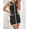 imageZESICA Womens Summer Sleeveless Mini Dress Crewneck Button Knit Color Block Bodycon Party Short Dresses with PocketsDim