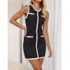 imageZESICA Womens Summer Sleeveless Mini Dress Crewneck Button Knit Color Block Bodycon Party Short Dresses with PocketsDim