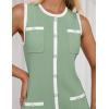 imageZESICA Womens Summer Sleeveless Mini Dress Crewneck Button Knit Color Block Bodycon Party Short Dresses with PocketsLightgreen