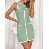 imageZESICA Womens Summer Sleeveless Mini Dress Crewneck Button Knit Color Block Bodycon Party Short Dresses with PocketsLightgreen