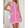 imageZESICA Womens Summer Sleeveless Mini Dress Crewneck Button Knit Color Block Bodycon Party Short Dresses with PocketsPink