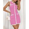 imageZESICA Womens Summer Sleeveless Mini Dress Crewneck Button Knit Color Block Bodycon Party Short Dresses with PocketsPink