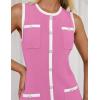imageZESICA Womens Summer Sleeveless Mini Dress Crewneck Button Knit Color Block Bodycon Party Short Dresses with PocketsPink