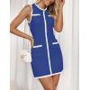 imageZESICA Womens Summer Sleeveless Mini Dress Crewneck Button Knit Color Block Bodycon Party Short Dresses with PocketsRoyalblue