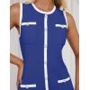 imageZESICA Womens Summer Sleeveless Mini Dress Crewneck Button Knit Color Block Bodycon Party Short Dresses with PocketsRoyalblue