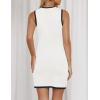 imageZESICA Womens Summer Sleeveless Mini Dress Crewneck Button Knit Color Block Bodycon Party Short Dresses with PocketsWhite