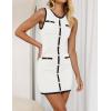 imageZESICA Womens Summer Sleeveless Mini Dress Crewneck Button Knit Color Block Bodycon Party Short Dresses with PocketsWhite