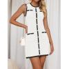 imageZESICA Womens Summer Sleeveless Mini Dress Crewneck Button Knit Color Block Bodycon Party Short Dresses with PocketsWhite