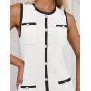 imageZESICA Womens Summer Sleeveless Mini Dress Crewneck Button Knit Color Block Bodycon Party Short Dresses with PocketsWhite