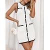 imageZESICA Womens Summer Sleeveless Mini Dress Crewneck Button Knit Color Block Bodycon Party Short Dresses with PocketsWhite