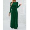 imageZESICA Womens Velvet Maxi Dress Long Puff Sleeve Crew Neck Elastic High Waist Cocktail Party Bridesmaid DressesDark Green