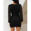 imageZESICA Womens Wrap V Neck Bodycon Mini Dress Puff Long Sleeve Ruched Asymmetrical Hem Cocktail Party Short DressesBlack