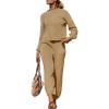 imageZESICA Womens 2 Piece Outfits Sweater Set Long Sleeve Mock Neck Knit Pullover Top High Waist Pant Tracksuit Lounge SetsKhaki