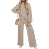 imageZESICA Womens 2 Piece Outfits Sweater Set Long Sleeve Mock Neck Knit Pullover and Wide Leg Pants Lounge Sweatsuit SetsAlmond