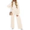 imageZESICA Womens 2 Piece Outfits Sweater Set Long Sleeve Mock Neck Knit Pullover and Wide Leg Pants Lounge Sweatsuit SetsApricot