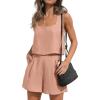 imageZESICA Womens 2024 2 Piece Set Linen Tank Crop Tops and Shorts Summer Two Piece Outfits PajamasPink