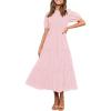 imageZESICA Womens Casual Summer Crew Neck Short Puff Sleeve Smocked High Waist Ruffle Tiered A Line Midi DressLightpink