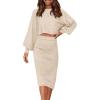 imageZESICA Womens Casual Two Piece Outfits Long Sleeve Ribbed Knit Top and Bodycon Midi Skirt Oversized Pullover Sweater SetsApricotSmall