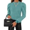 imageZESICA Womens Fall Long Puff Sleeve Sweaters 2024 Casual Turtleneck Loose Ribbed Knit Solid Color Soft Pullover Jumper TopsMint