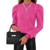 imageZESICA Womens Fall Long Puff Sleeve Sweaters 2024 Casual Turtleneck Loose Ribbed Knit Solid Color Soft Pullover Jumper TopsPink