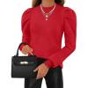 imageZESICA Womens Fall Long Puff Sleeve Sweaters 2024 Casual Turtleneck Loose Ribbed Knit Solid Color Soft Pullover Jumper TopsRed