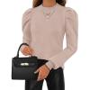imageZESICA Womens Fall Long Puff Sleeve Sweaters 2024 Casual Turtleneck Loose Ribbed Knit Solid Color Soft Pullover Jumper TopsSand