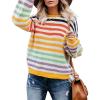 imageZESICA Womens Fall Long Sleeve Crew Neck Striped Color Block Casual Loose Knitted Pullover Sweater TopsYellow